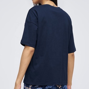Womens <b>Navy</b> Blue Graphic T Shirt Cotton Drop Shoulder Slogan Crew Neck Loose Tee Apparel Manufacturer Gsm 220 - Product Image 2