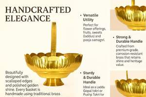 Cesta de flores de latón con asa, tradicional, decorativa, para Pooja Dolchi, Pooja Dalia, para templo, hogar, mandir, festival - Product Image 4