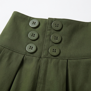 กระโปรงพลีททรงเอเอวสูงผ้าคอร์ดูรอยสำหรับผู้หญิง ความยาวครึ่งน่อง ติดกระดุม ผ้าฝ้ายกันยับ ใส่ได้ทั้งลำลองและทำงานช่วงฤดูร้อน - Product Image 4