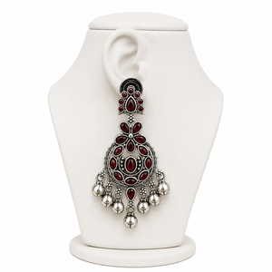 Direct Factory Antique Silver-Plated Trendy Chandelier Earring Pear Cut Red Crystal Bezel Setting Women <b>Wedding</b> Bulk Wholesaler - Product Image 4