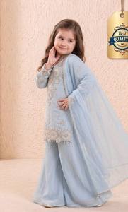 Ensemble Palazzo en Georgette pour Filles avec Haut Brodé Festif et Dupatta, Robe de Mariage pour Enfants (LX 247) DC - Product Image 2