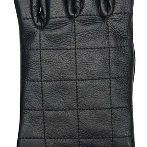 Gants d'hiver en cuir pour hommes et femmes, en peau de mouton véritable, design à points croisés, pour usage extérieur, gants de conduite d'hiver noirs à la mode - Product Image 4