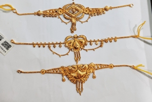 Collier ras-de-cou en or massif 22 carats, filigrane traditionnel, artisanal et exquis, ensemble de bijoux de mariage orné pour femmes - Product Image 3