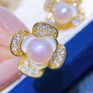 Bijoux en perles d'eau douce recommandés, style petite fleur, boucles d'oreilles simples, boucles d'oreilles rustiques en gros, boucles d'oreilles à fleurs - Product Image 2