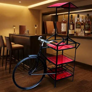 3Tier Metal Cycle Converted Wine Whisky Display Rack Black Red <b>Painted</b> Wedding Event <b>Table</b> Indian Wholesale Hotel Bar Furniture - Product Image 5