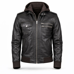 Unisex Green Genuine <b>Leather</b> Waterproof Breathable <b>Winter</b> Vintage Moto <b>Jacket</b> Slim Fit Turn-down Collar Zipper Closure Regular - Product Image 1