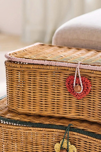 Natural rattan <b>storage</b> <b>trunk</b> set vintage woven <b>storage</b> <b>box</b> with lid durable stackable organizer eco friendly home <b>storage</b> - Product Image 5