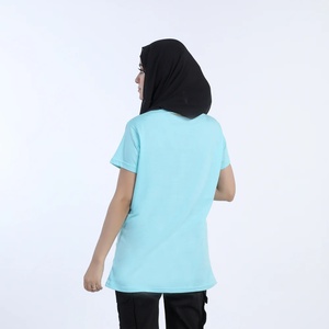 เสื้อยืดผู้หญิงคอวี แขนสั้นทรงหลวม ผ้าฝ้ายถัก 100% ระบายอากาศได้ดี สวมใส่สบาย สีฟ้าอ่อน เหมาะสำหรับฤดูร้อน - Product Image 2
