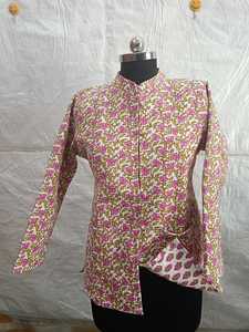 Cotton Quilted <b>Reversible</b> <b>Jacket</b> for Women Sustainable Handmade Block Printed Fashion Coat Bulk OEM Supplier Exporter - Product Image 4