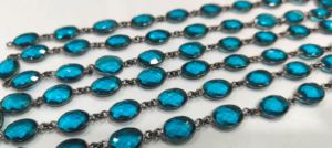 Chaîne en quartz topaze bleue suisse de forme ovale avec connecteur serti, taille 10x13mm, vendue au mètre, prix de gros - Product Image 6