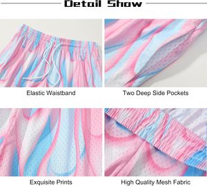Pantalones cortos de baloncesto de malla transpirable para mujer, estampado degradado en rosa y azul, cintura elástica, ropa deportiva de verano, ajuste regular, talla adulta - Product Image 6