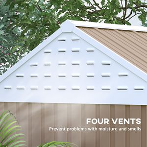 Casetta da Giardino in Metallo Marrone 8FT X 6FT, Extra Large, per Attrezzi da Esterno, con Porte, Finestre e Prese d'Aria, Struttura in Lega e Plastica - Product Image 6