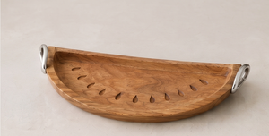 Wholesale <b>Fruit</b> Theme Wooden Serving Tray Natural Mango Wood Semicircle Decorative Platter Featuring Carved <b>Seeds</b> and Ergonomic - Product Image 4