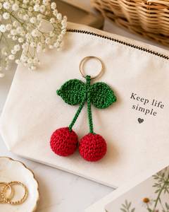 Unique Design Crochet Cherry Bag Charm <b>Keychain</b> Handmade Cotton Key Holder Fashion Handbag Decoration Available for Sale - Product Image 3