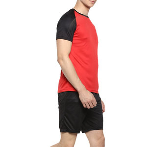 Econex Sports Men's Red Black Color Blocking Casual T-Shirt Shorts <b>Set</b> Quick Dry Knitted 320g Polyester Summer Wear - Product Image 2