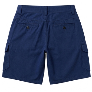 Pantalones Cortos Cargo Azul Marino para Hombre, Cintura Media, Casuales, de Algodón Sólido, Cierre de Botones, Largura hasta la Rodilla, con Bolsillos - Product Image 5