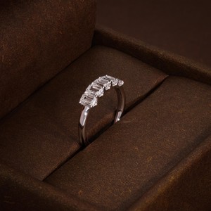 East West <b>Emerald</b> Cut Moissanite Five Stone Band <b>Ring</b> Original 925 <b>Silver</b> Fine Birthdays Anniversary Party Charms Gift - Product Image 5