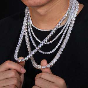 RB Gems <b>Iced</b> <b>Out</b> Round Cut Moissanite Hip Hop Tennis <b>Chain</b> Necklace Rhodium Plated Unisex 925 Sterling Silver - Product Image 4