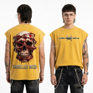 T-shirt blanc crème personnalisé pour homme, motif tatouage crâne et poignard 'Stay True', coton 210 GSM, fournisseur en gros, usine de vêtements OEM ODM - Product Image 5