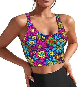 Sports <b>Bras</b> Women Active Gym High-Intensity Simple Floral Racerback Yoga Lightweight Breathable Four-Way <b>Stretch</b> Seamless Front - Product Image 3