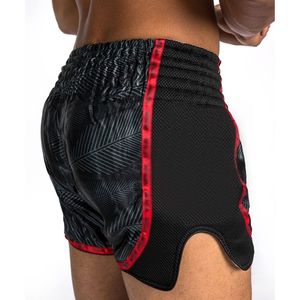 Shorts noirs imprimés pour hommes avec bande latérale rouge, taille élastique, séchage rapide, style sportif, shorts en satin - Product Image 6