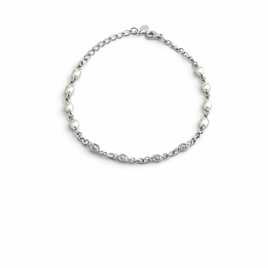 Bracelet jonc en argent sterling 925 avec perles rondes et maillons diamantés pour femme, bijou romantique et élégant, finition polie, cadeau - Product Image 1