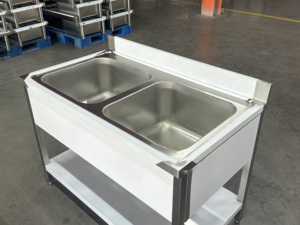 Mesa de Fregadero de Acero Inoxidable para Cocina Comercial o Restaurante, con Orificio de Drenaje, Recubrimiento en Polvo de Grado Alimenticio, Patas de Altura Ajustable, 300 kg/m - Product Image 5