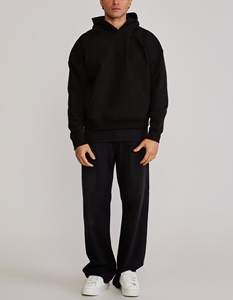 <b>Mens</b> Black Hooded Sweatshirt Regular Fit Cotton Fleece Casual <b>Pullover</b> With Front Pocket Autumn Wear - Product Image 4