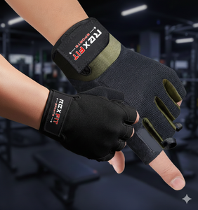 Gants de sport REX FIT à demi-doigts, en maille, avec sangle de poignet réglable, respirants, antidérapants, pour la musculation, unisexes, fermeture auto-agrippante - Product Image 1