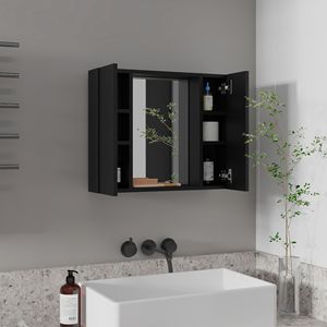 Armadietto Portamedicinali Nero Wengue con 1 Cassetto, Collezione Elegante di Specchi da Bagno - Product Image 3