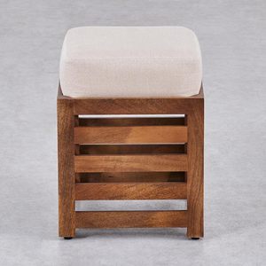 Wooden Ottoman <b>Stool</b> with <b>Cushioned</b> Seat | Modern Square Footrest Pouffe for Living Room Bedroom | Solid Wood Accent <b>Stool</b> - Product Image 2