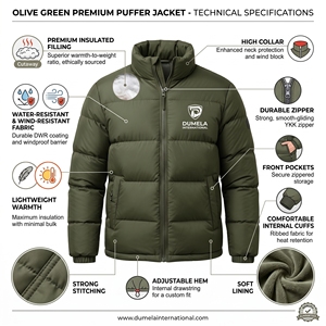 Veste matelassée pour homme Dumela International, couleur vert olive, col montant, fermeture éclair, coupe-vent, vêtements d'hiver décontractés - Product Image 5