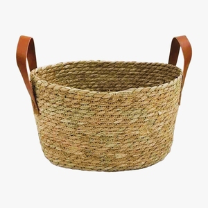 Panier de rangement artisanal 100% en jonc de mer naturel avec poignée en cuir, panier de haute qualité, écologique et naturel pour la décoration intérieure - Product Image 6