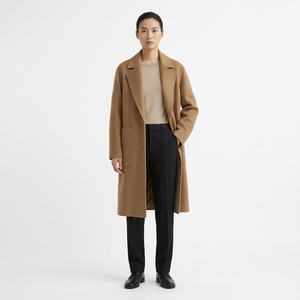Manteau long en laine de chameau pour femme, coupe oversize, revers cranté, simple boutonnage, mi-long, poches plaquées, hiver - Product Image 2