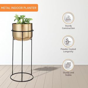 Maceta de Metal Dorada con Soporte, Maceta Decorativa para Interiores, Maceta Moderna para Plantas, Decoración del Hogar, Soporte para Plantas - Product Image 6