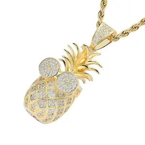 Colgante de Piña Chapado en Oro de 18k, Estilo Hiphop Bling Iced Out con Circonitas 5A, Collar de Plata con Logo Personalizado, Colgante de Fruta para Hombre, Regalo Iced Out - Product Image 3