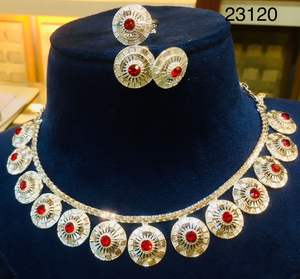 Latest MOLL JEWELLERS Indian 24K Gold Plated Zircon Floral Necklace Earring Set Women Certified Engagement Wedding Party Trendy - Product Image 6