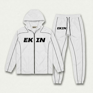 Wholesale High Quality Men's Sportswear Set <b>Zip</b> <b>Up</b> Hooded Jacket and Trousers Running Tracksuit 2 Piece Outfit <b>White</b> - Product Image 1