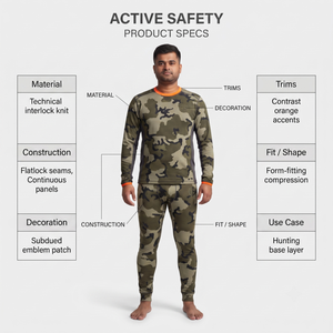 Ensemble de sous-vêtements thermiques de compression en laine mérinos lourde pour homme, motif camouflage, pour la chasse - OEM - Product Image 5