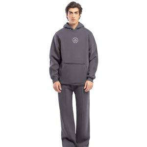 Sweat à capuche décontracté pour homme en molleton anthracite, avec empiècements coupés et cousus, style streetwear confortable, OEM ODM - Product Image 1