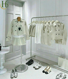 Ensemble 2 pièces pour femme : Trench-coat et jupe plissée, col rabattu, couleur unie, respirant, mélange coton-polyester, tissé, manches longues - Product Image 3
