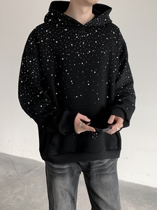 Sudadera con capucha de algodón prémium con cremallera completa, diseño de águila con pedrería negra, estilo urbano, talla grande, para hombre y mujer, de fábrica - Product Image 5