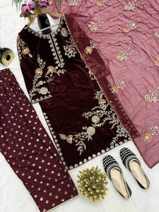 Awesome Slim Fit Ladies Salwar Suit Diwali Festival Wear Top-Bottom-Dupatta Set Embroidery Work Indian Pakistani Clothing - Product Image 3