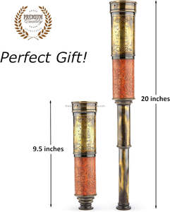 กล้องส่องทางไกลโบราณทำมือขนาด 20 นิ้ว ทำจากทองเหลือง พร้อมด้ามจับหนัง กล้องส่องทางไกลแบบมือถือโบราณ ของตกแต่ง - Product Image 5