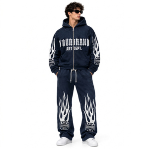 Men's Custom Heavyweight Cotton Fleece Tracksuit Oversized Printed <b>Hoodie</b> And Jogger Pants Two Piece Streetwear Outfit - Product Image 1