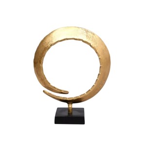 Sculpture de table abstraite moderne en métal décoratif pour la décoration de la maison et du salon, finition dorée, aluminium, sculpture créative en forme de cercle. - Product Image 1