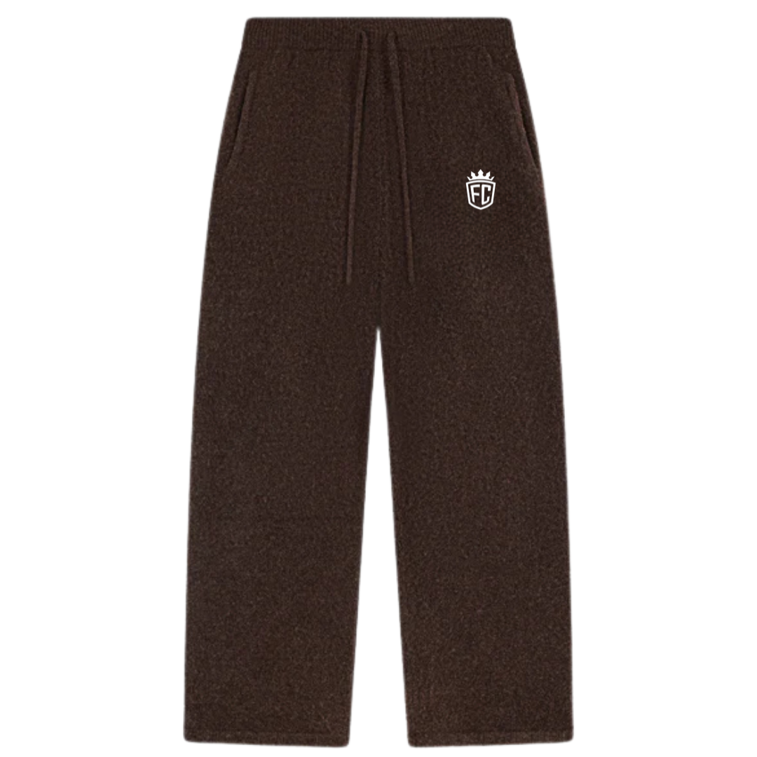 Knitted Barrel Leg Joggers Brown Elastic Waist Knit Pants Casual Lounge Wear Unisex Comfort Fit Style OEM Manufacturer Premium
