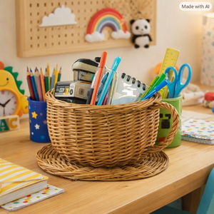 Panier de rangement multifonctionnel en rotin tressé pour tasses à thé et soucoupes, motif végétal rustique, à suspendre pour cuisine – Nouveauté - Product Image 5