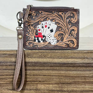 New Design Hand Tooled Genuine Leather Western Mini <b>Wallet</b> Zipper Closure,Poker <b>Cards</b> Dice Design Coin ATM <b>Card</b> <b>Holder</b> <b>Wallet</b> - Product Image 2