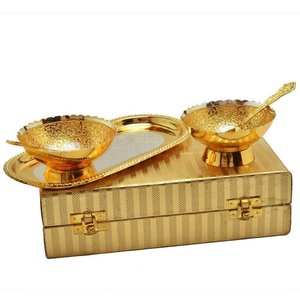 Service de table Arya Digital en argent allemand 5 pièces (fourchettes/couteaux/baguettes) avec plateau – Vaisselle de mariage moderne gravée avec incrustations dorées 100 ml - Product Image 3